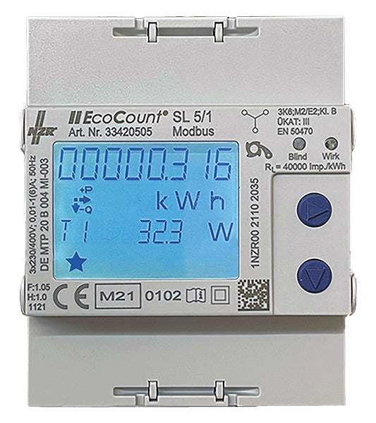NZR Messwandlerzähler B 5A elektr digi EcoCount SL 5//1A, MID, S0 geeicht 5A