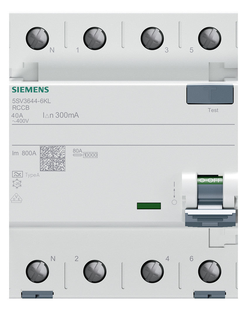 SIEMENS FI-Schutzschalter A 4p 440V 40A 5SV3644-6KL 0,3A 4TE REG 10kA 1kA/stoß