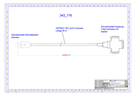 BACHMANN Netzanschlussleitung 25m 16A sw 343.176 3x1,5qmm IP44 Schutzk-Kuppl