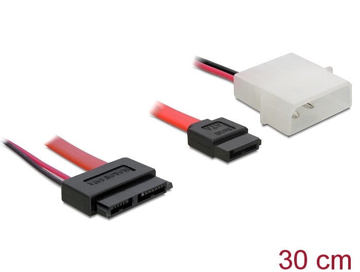 Delock Kabel Slim SATA Buchse > SATA 7 Pin + 2 Pin Strom Stecker 30 cm
