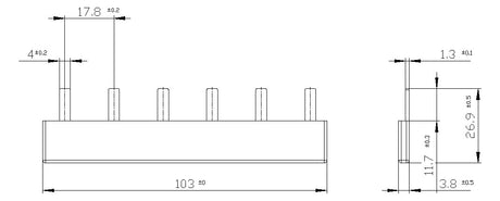 SIEMENS Phasenschiene 1ph 18mm 105mm 50A 5ST3601 10qmm Stift isol
