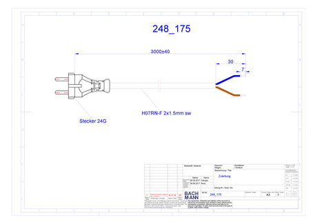 BACHMANN Netzanschlussleitung 3m 10A sw 248.175 2x1,5qmm IP20 Aderendh 0-70°C