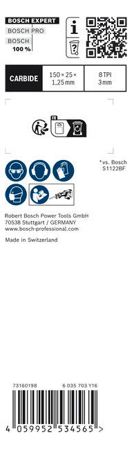 BOSCH-EW Säbelsägeblatt 150mm Edst Stahl RBE- 3ER S 955 CHM Nichteisen-Metalle