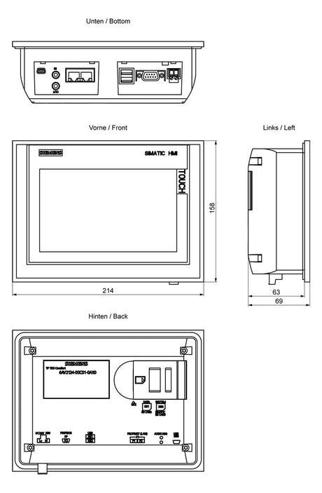 SIEMENS Grafik-Panel m.Farbdisplay DC 6AV2124-0GC01-0AX0 19,2-28,8V 2HW/IE