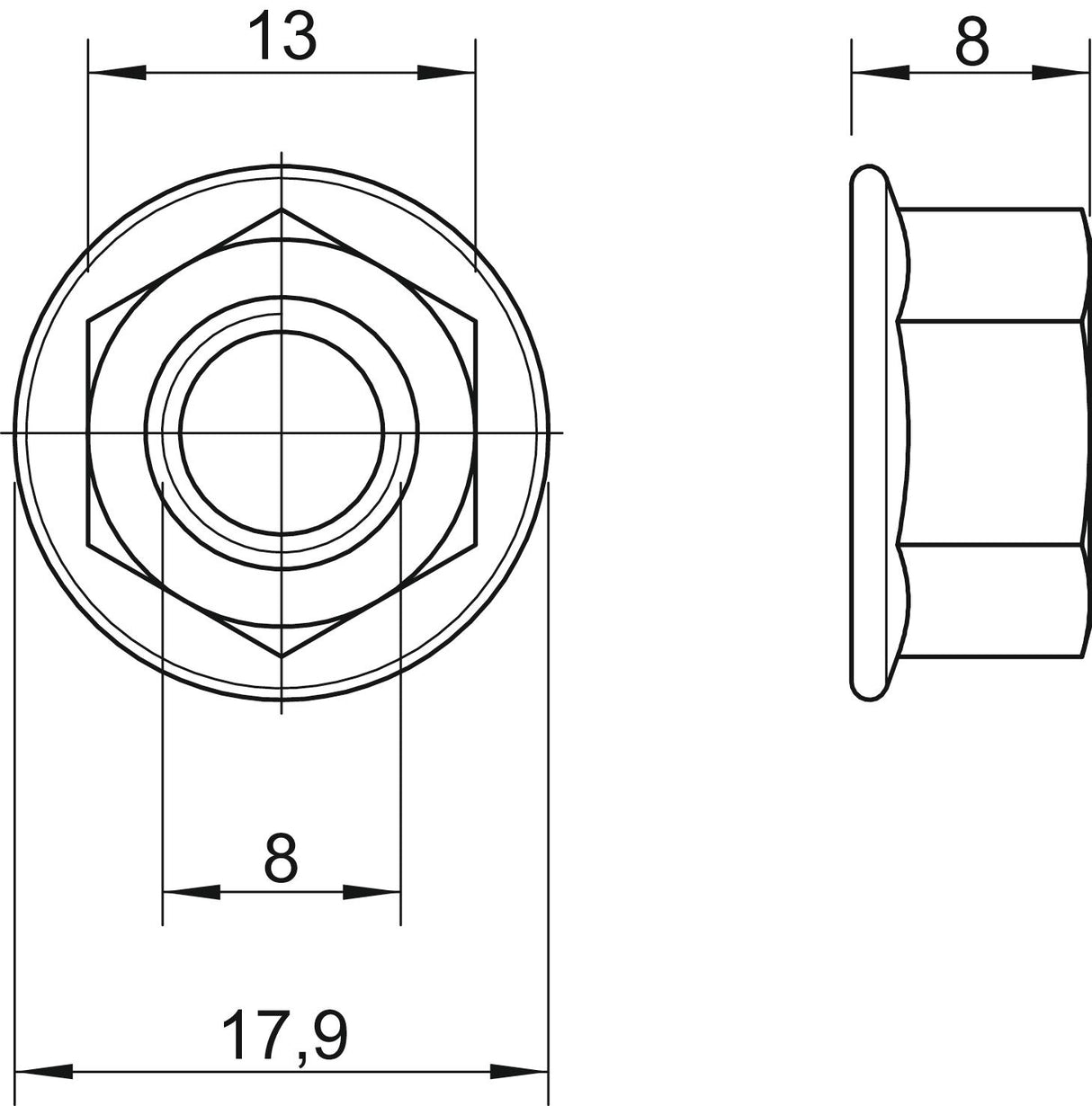 BETTERMANN Flanschmutter M8 VA SW13mm KM M8 A2 unbeh