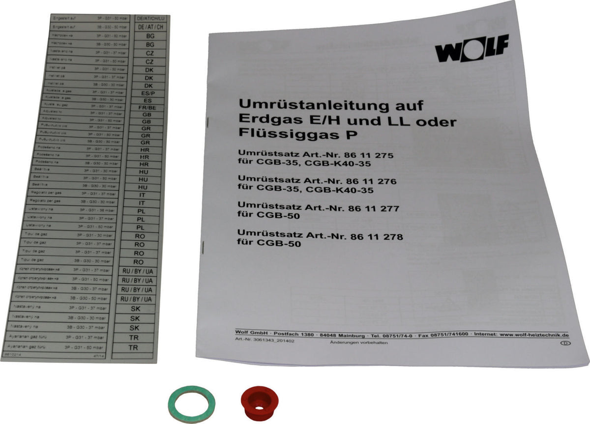 Wolf Ersatzteil Umrüstsatz Erdgas E/LL - Flüssiggas für CGB-35 und CGB-K40-35 | Art.-Nr. 8611276