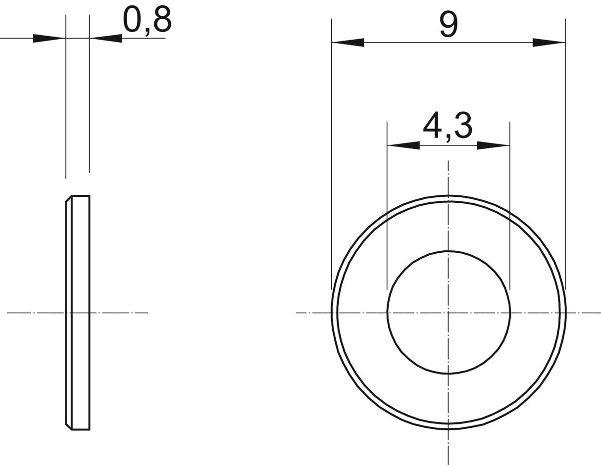 BETTERMANN Unterlegscheibe M4 9/4,3mm WS M4 D09 G 0,8mm g/vz