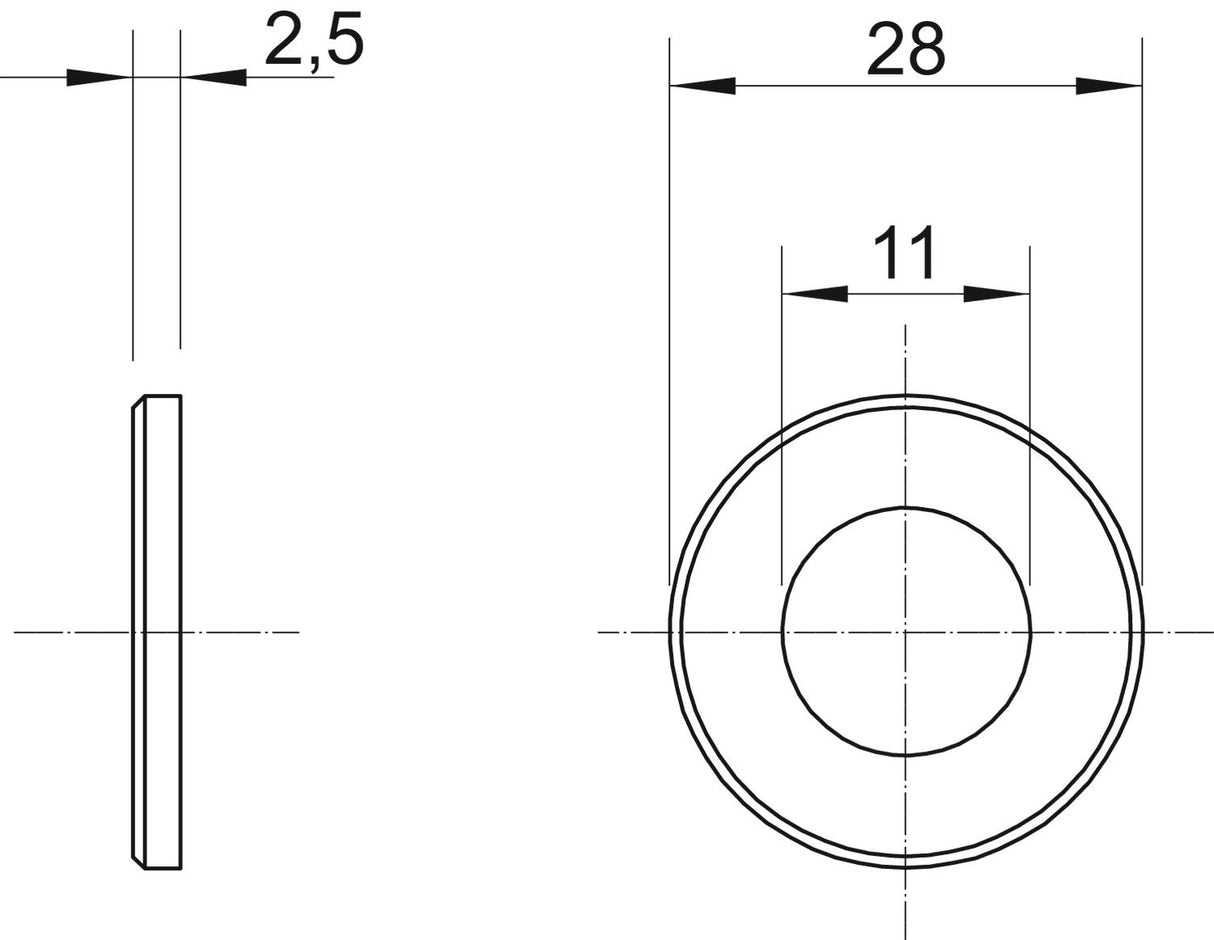 BETTERMANN Unterlegscheibe M10 28/11mm WS M10 D28 G 2,5mm g/vz