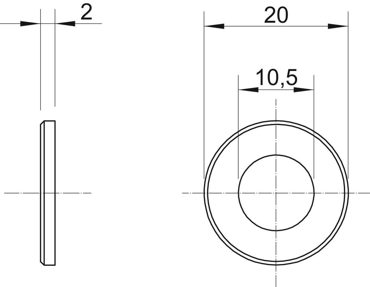 BETTERMANN Unterlegscheibe M10 V4A 2mm WS M10 D20 A4 20/10,5mm unbeh