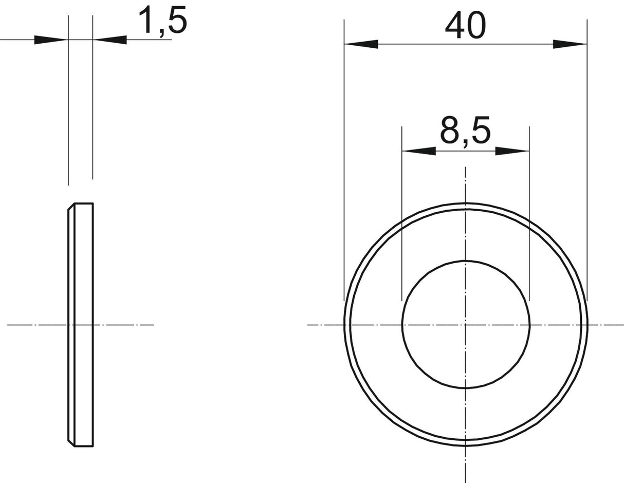 BETTERMANN Unterlegscheibe M8 40/8,5mm WS M8 D40 A2 V2A 1,5mm unbeh