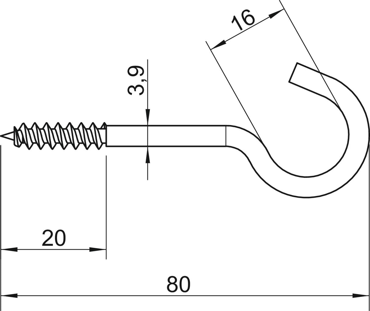 BETTERMANN Schraubhaken 3,9x80mm ST 915 3.9x80 G g/vz 20mm 16mm 0,15N