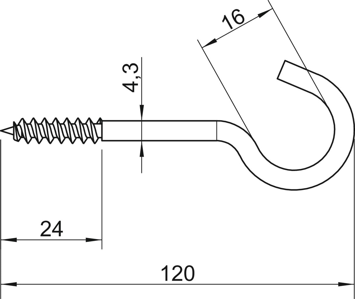 BETTERMANN Schraubhaken 4,3x120mm ST 915 4.3x120 G g/vz 24mm 16mm 0,2N