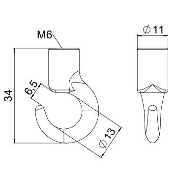 BETTERMANN Schraubhaken 11x34mm ST g/vz 2081 M6 G 13mm 1350N