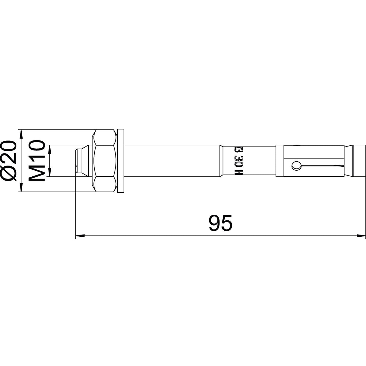 BETTERMANN Bolzenanker M10x95mm 95mmVA BZ3 10x95/0-35A5 unbeh 35mm Spreizank