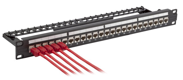 24-Port Patchpanel Cat.6A 1HE bestückt mit Einbauadapter schwarz Stück