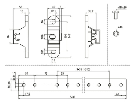 DEHN SE Potentialausgleichschiene 11ltg PAS EX 11AP M10 V2A V2A Aufb_fix