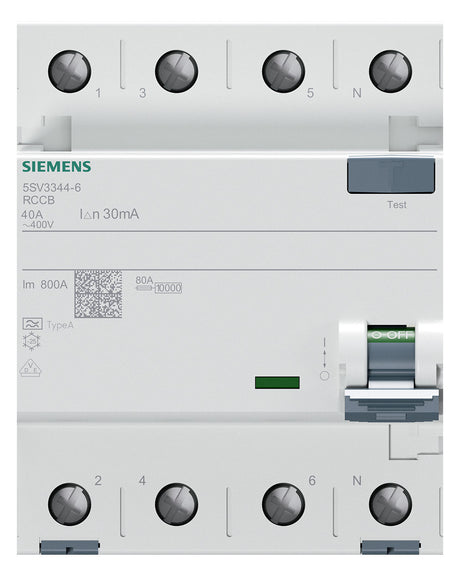SIEMENS FI-Schutzschalter A 4p 440V 40A 5SV3344-6 0,03A 4TE REG 10kA 1kA/stoß