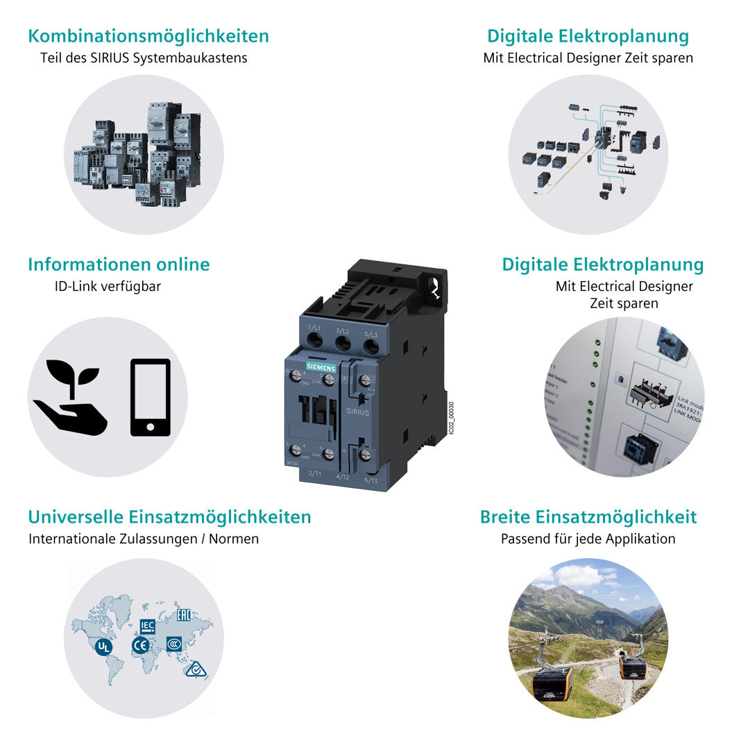 SIEMENS Leistungsschütz 5,5kW 3S 24VDC 3RT2024-1FB44-3MA0 12A 2S+2Ö/Hilf REG