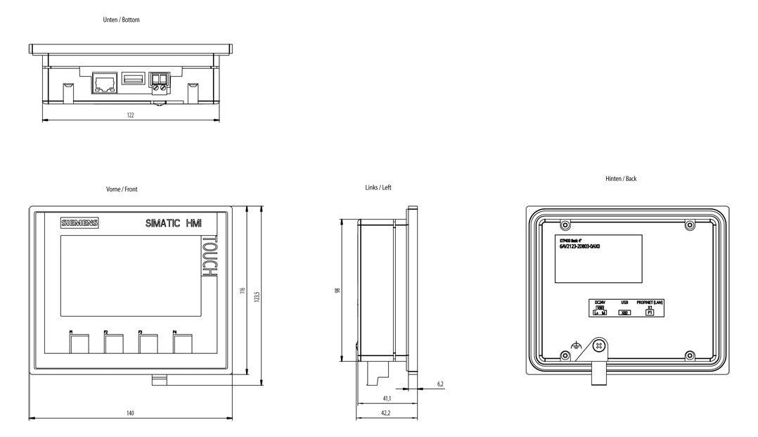 SIEMENS Grafik-Panel m.Farbdisplay DC 6AV2123-2DB03-0AX0 19,2-28,8V 1HW/IE