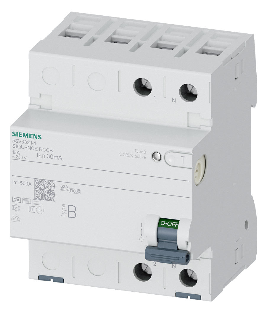 SIEMENS FI-Schutzschalter B 2p 230V 16A 5SV3321-4 0,03A 4TE REG 10kA 3kA/stoß