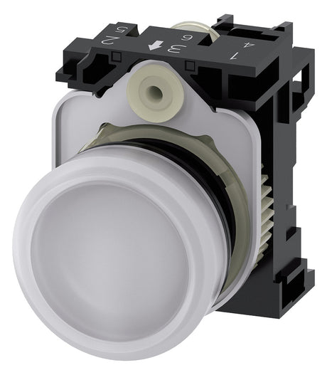 SIEMENS Leuchtmelder komplett 1f ws LED 3SU1106-6AA60-1AA0 AC rnd hoch  22mm