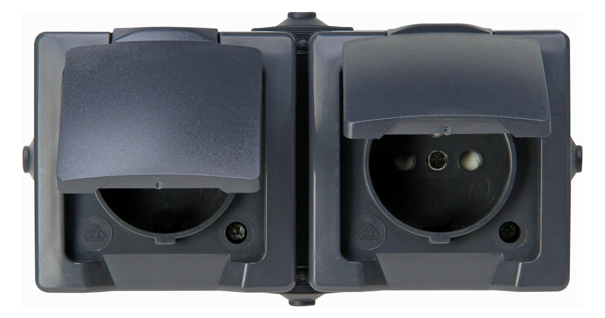 KOPP Steckdose 2f anth glz AP m.BS IP44 NAUTIC 137115006 Schutzk Klappd