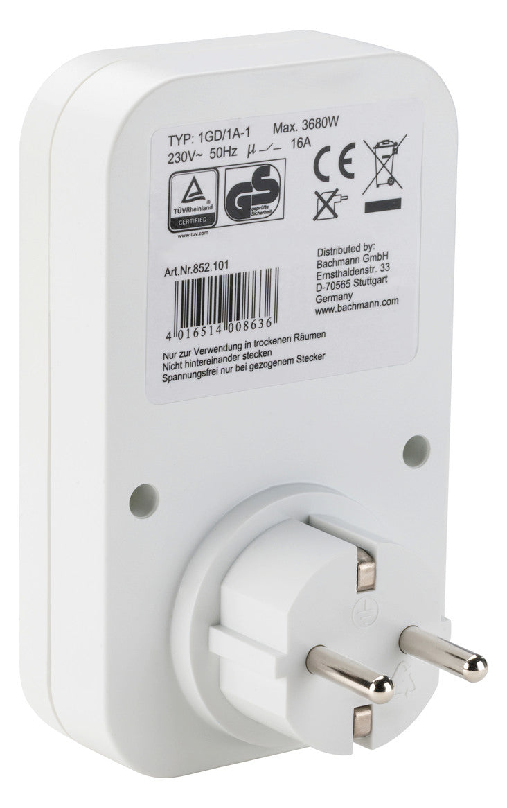 BACHMANN Steckdosenschaltuhr IP20 Tage 852.101 analog 230V 16A 15min