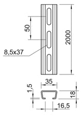 BETTERMANN C-Profilschiene ST 16,5mm AML3518P2000FS 2000x35x18mm D1,5mm