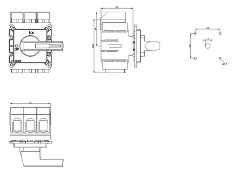 SIEMENS Hauptschalter 160A 3p IP65 Einb 3LD2405-0TK13 Wart/Rep NOT-AUS 110kW/AC