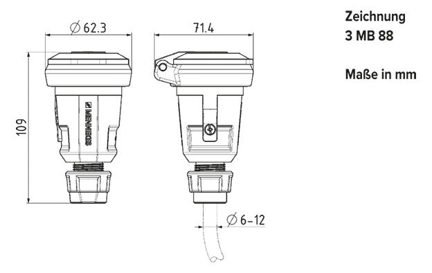 MENNEKES SCHUKO Kupplung Kst IP44 ger sw 10755 hfr Schraubkl f.Schutzk.Stift