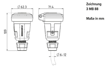 MENNEKES SCHUKO Kupplung Kst IP44 ger sw 10755 hfr Schraubkl f.Schutzk.Stift