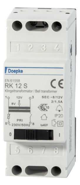 DOEPKE Klingeltransformator 230V 8/12V RK 12 S 2/1,5A REG 2TE