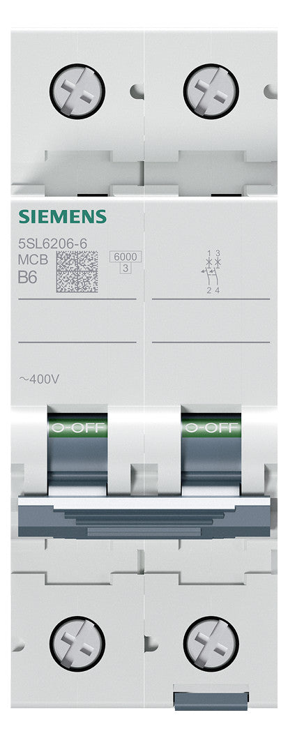 SIEMENS Leitungsschutzschalter UC B 6A 5SL6206-6 2p 400V 2TE 50Hz IP20
