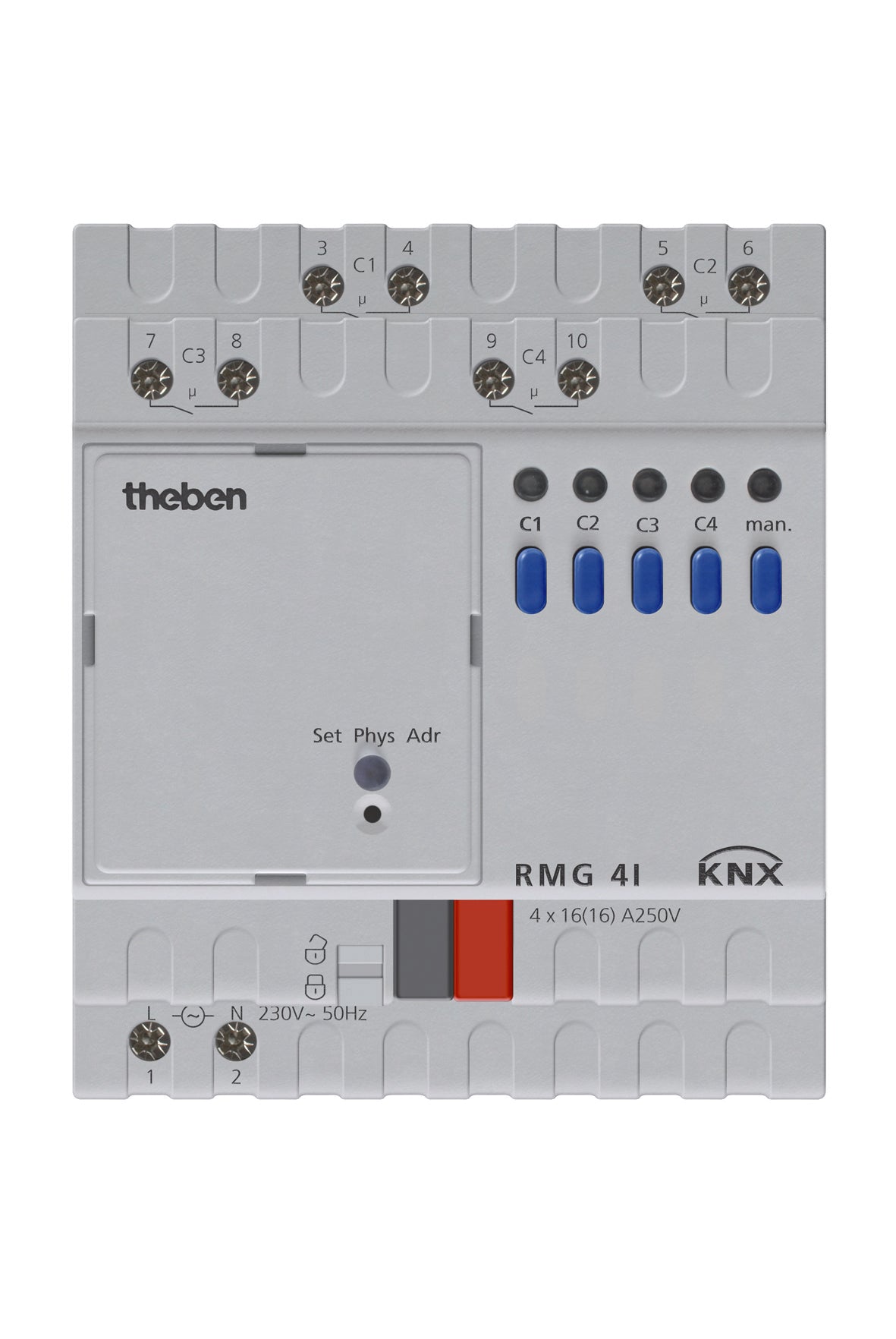 THEBEN Schaltaktor KNX C-Last REG 4TE 4f RMG 4 I KNX 16A 110-230V Handbedien