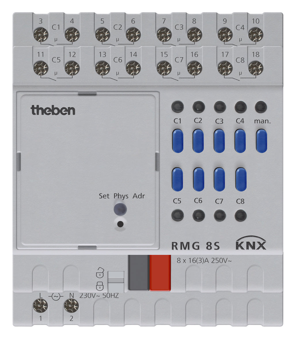THEBEN Schaltaktor KNX REG 4TE 8f 16A RMG 8 S KNX 110-230V Handbedien