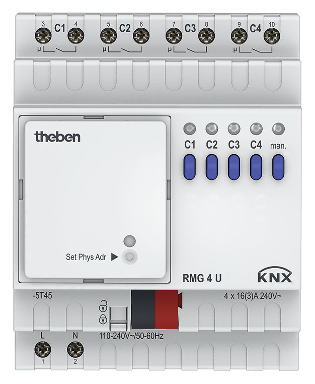 THEBEN Schaltaktor KNX REG 4TE 4f 16A RMG 4 U KNX 110-230V Handbedien