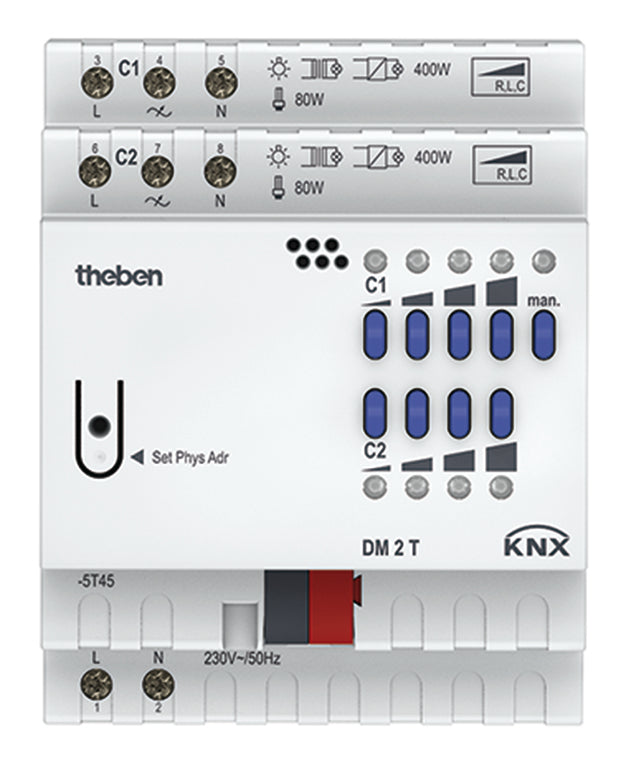 THEBEN Dimmaktor KNX 5-800W REG 4TE uni DM 2 T KNX Handbedien 2Ausg