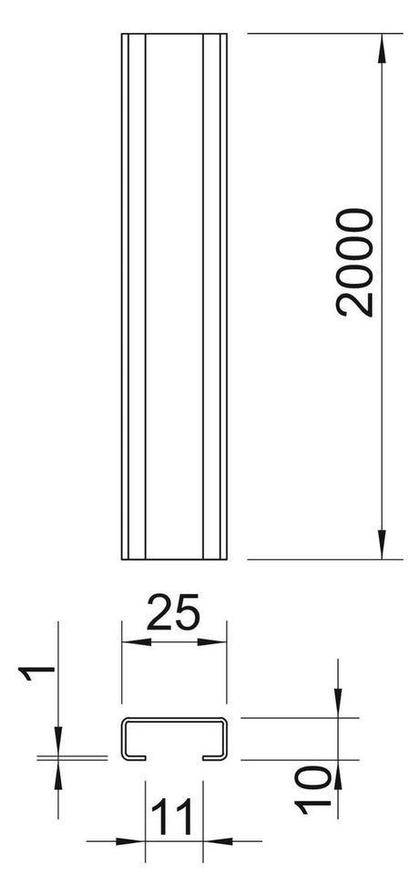 BETTERMANN C-Profilschiene ST 11mm D1mm CL2510UP2000FS 2000x25x10mm