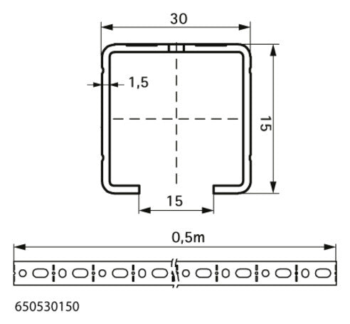 Walraven Montageschiene RapidRail 30x15 0,5m C-Profil sv | 650530150