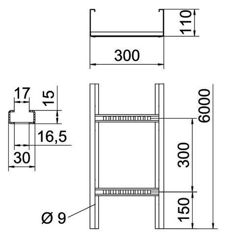 BETTERMANN Kabelleiter 110x300x6000mm vz WKLG-Serie WKLG 1130 FS Profil ungelocht