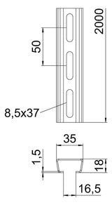 BETTERMANN C-Profilschiene ST 16,5mm AML3518P2000FT 2000x35x18mm D1,5mm