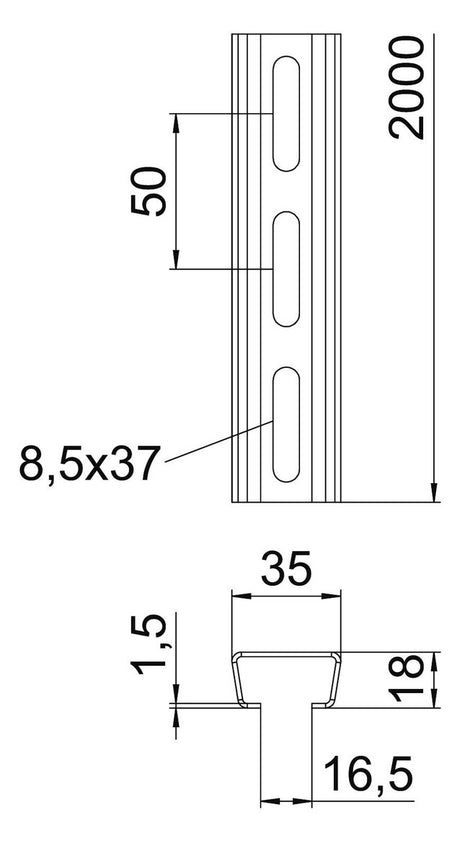 BETTERMANN C-Profilschiene ST 16,5mm AML3518P2000FT 2000x35x18mm D1,5mm