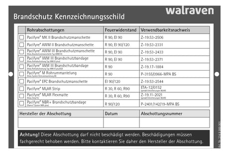 WALRAVEN Kennzeichnungsschild Pacifyre 105x148x1 f. Wand u. Decke beidseitig