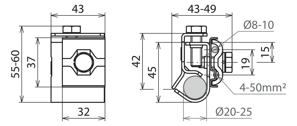 DEHN SE Anschlussklemme V4A  25 8-10mm AK 8.10 AQ4 50 TE20 25 V4A unbeh
