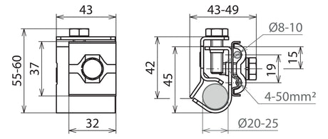 DEHN SE Anschlussklemme V4A  25 8-10mm AK 8.10 AQ4 50 TE20 25 V4A unbeh