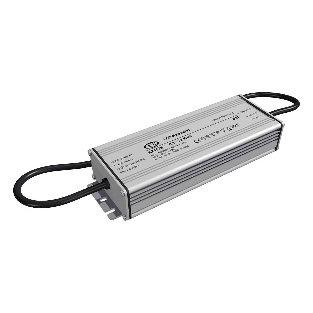 EVN LED-Trafo 0,1-75W 3125mA 24V IP67 K24075 Metallgeh stat 186x64x40mm