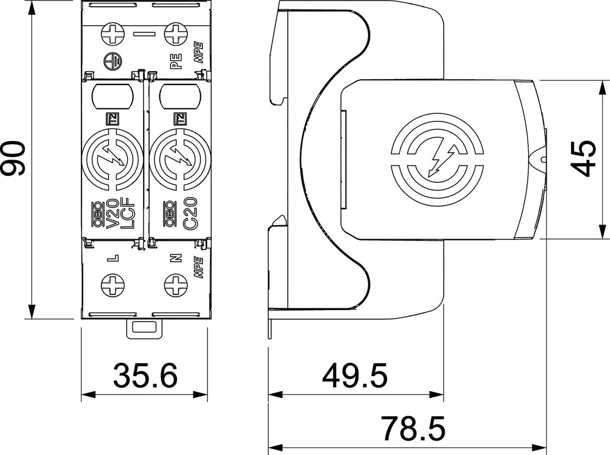BETTERMANN Überspannungsableiter 230VAC V20-LCF-1+1-280 Netzform-/TN-C/TN-C-S/TN