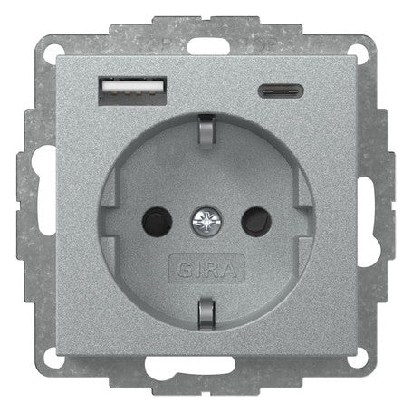 GIRA Steckdose 1f alu 1USB-A 1USB-C UP System 55 245926 USB IP20