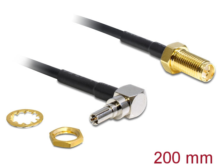 Delock Antennenkabel RP-SMA Buchse zum Einbau zu CRC-9 Stecker 90° 200 mm