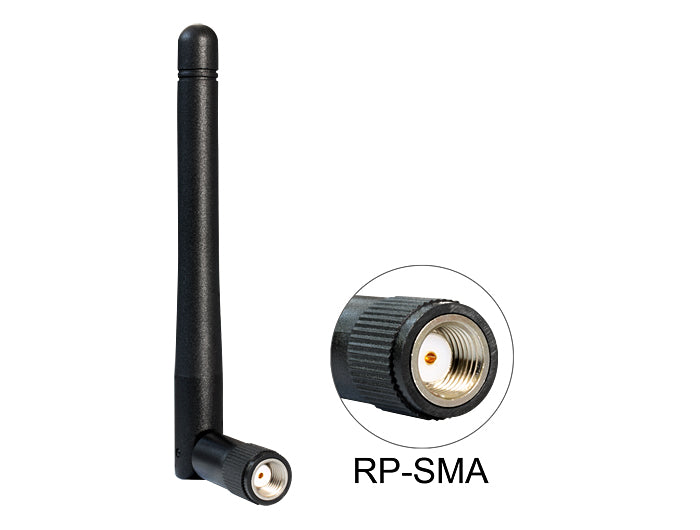 Delock WLAN 802.11 b/g/n Antenne RP-SMA Stecker 2 dBi omnidirektional mit Kippgelenk schwarz